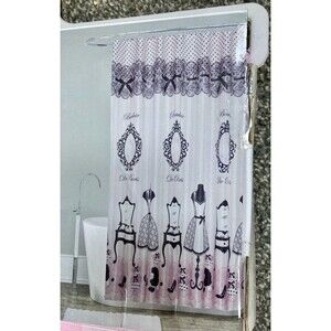PARIS Retro Boudoir Fashion Girly Fabric Shower Curtain 70x72 Pink Striped Black